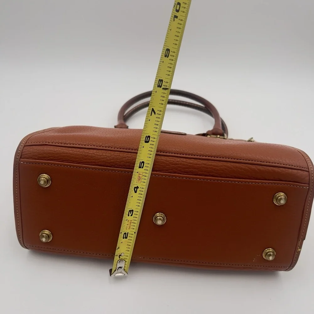 Dooney & Bourke Brown Pebbled Satchel Top Handle Bag Gold Hardware Zip Strap